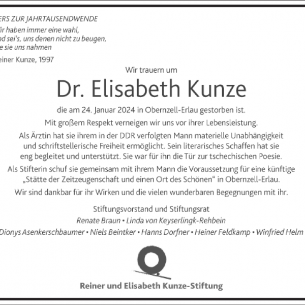 und die Traueranzeige der Stiftung aus der PNP und der FAZ vom 27.01.2024